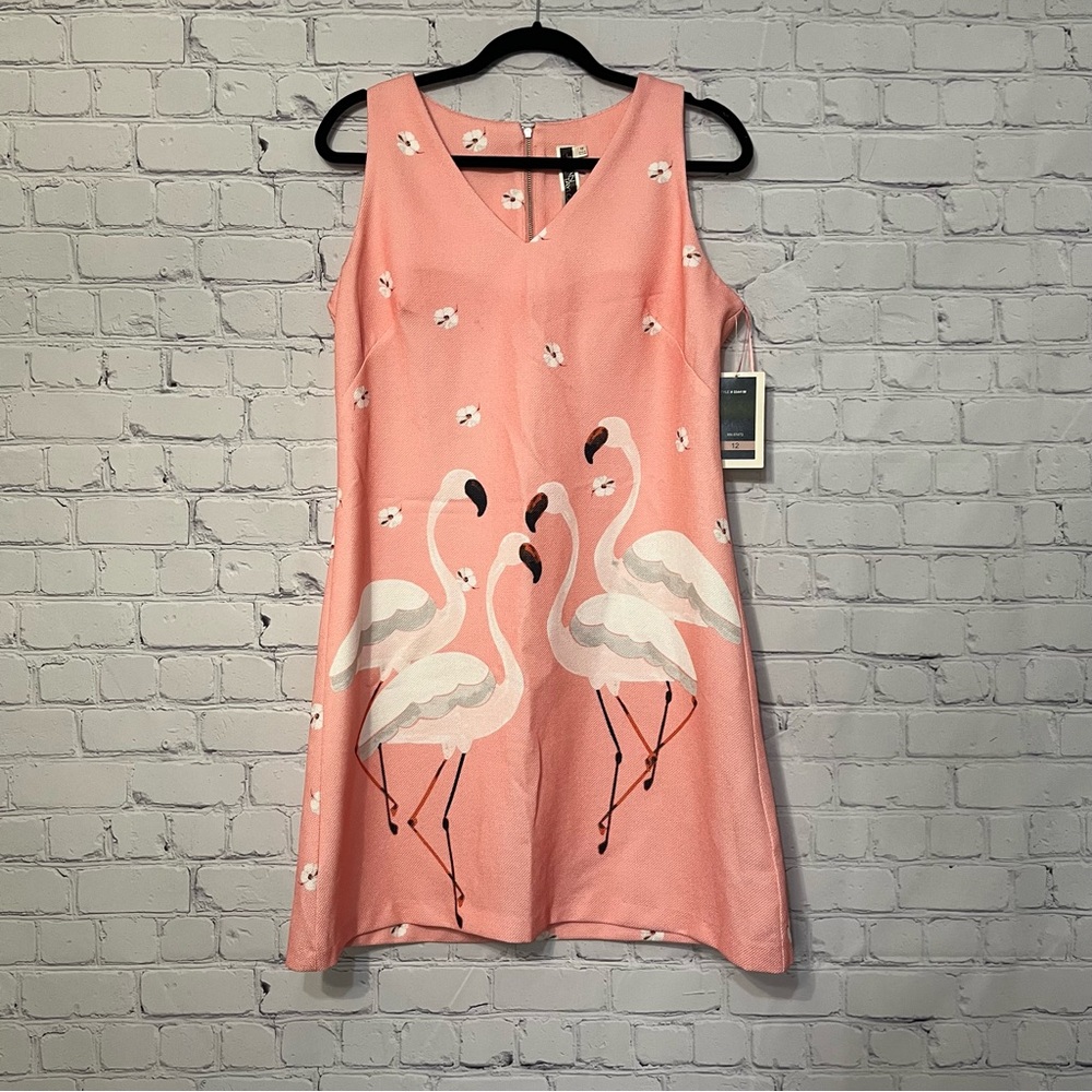 NWT Julian Taylor Dress 12 Pink Floral Flamingo Sleeveless V Neck Back Zip